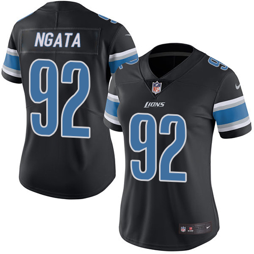 Women's Limited Haloti Ngata Nike Jersey Black - #92 Rush NFL Detroit Lions